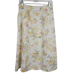 Vera 12 Linen Midi Skirt Pastel Floral A-Line Whimsy Fairy Boho Office Business